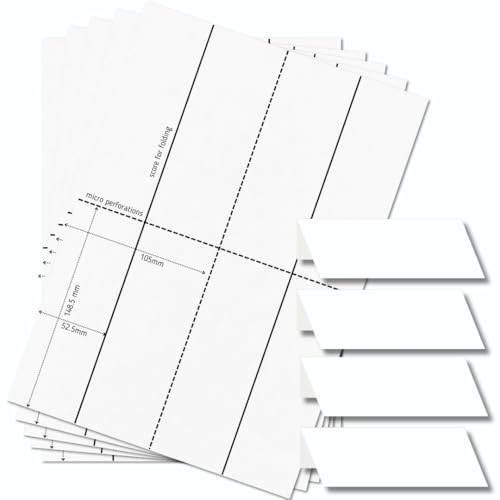 OfficeGear Tent Cards 4-up (250 Sheets - 1000 Cards 170 GSM) Bulk Pack 52 x 148mm - Perforated Printable Folding Table Name Place Cards for Conferences, Exhibitions, Weddings - Downloadable Template