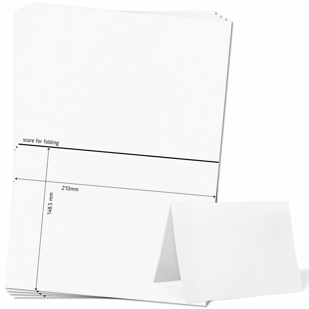 OfficeGear Extra Large Tent Cards A5 Size 1-up Table Place Cards – 25 Pack of 250gsm Perforated Scored Printable Folding Name Cards for Hotels Restaurants Conference Events – 148.5mm x 210mm When Folded