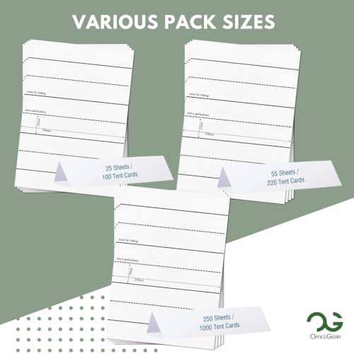 OfficeGear Tent Cards 4-up (250 Sheets - 1000 Cards 170 GSM) Bulk Pack 52 x 148mm - Perforated Printable Folding Table Name Place Cards for Conferences, Exhibitions, Weddings - Downloadable Template