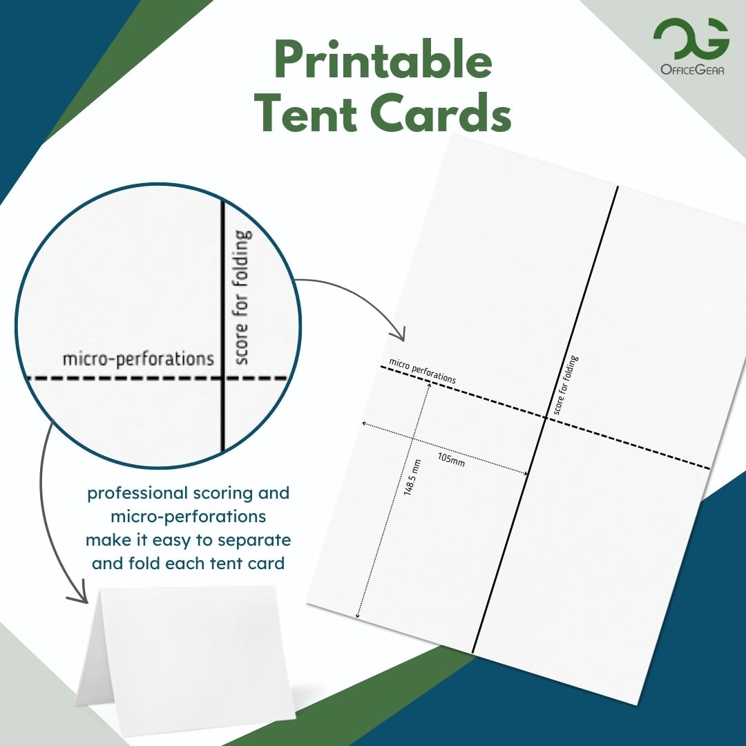 OfficeGear Large Tent Cards A6 Size 2-Up: 25 Sheets / 50 Cards with Free Template