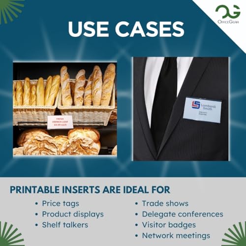 OfficeGear Blue Perforated Printable Name Badges ID Insert Cards Refills 90x54mm White A4 150 GSM - for Conference Name Badge Holders