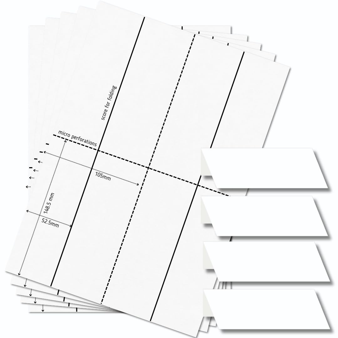 OfficeGear Tent Cards 4-up (55 Sheets - 220 Cards) 52 x 148mm - Perforated Printable Folding Table Name Place Cards 170 GSM for Conferences, Exhibitions, Weddings - incl downloadable Design Template