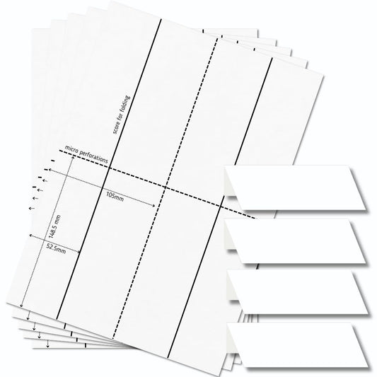 OfficeGear Medium Tent Cards 4-up (25 Sheets - 100 Cards) 52 x 148mm - Perforated Printable Folding Table Name Place Cards 170 GSM for Conferences, Exhibitions, Weddings - incl downloadable Design Template