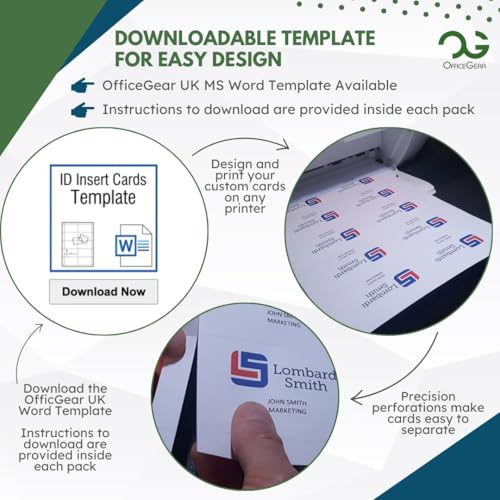OfficeGear Blue Perforated Printable Name Badges ID Insert Cards Refills 90x54mm White A4 150 GSM - for Conference Name Badge Holders