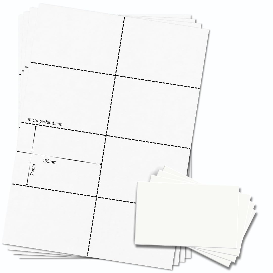 OfficeGear A7 Cards 8-Up: Perforated Printable Cards - 25 Sheets / 200 Cards with Free Template