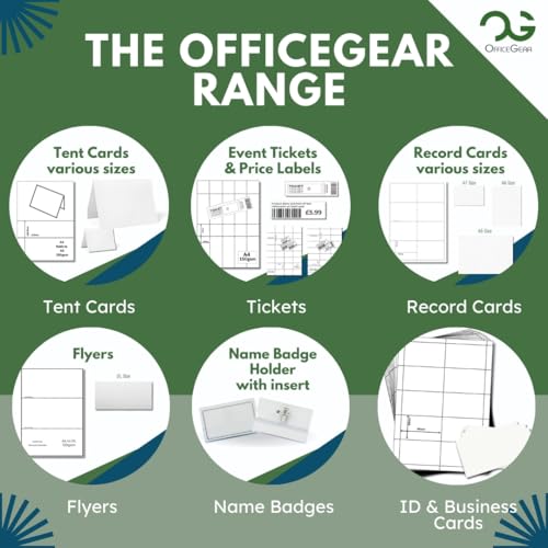 OfficeGear Tent Cards 4-up (250 Sheets - 1000 Cards 170 GSM) Bulk Pack 52 x 148mm - Perforated Printable Folding Table Name Place Cards for Conferences, Exhibitions, Weddings - Downloadable Template