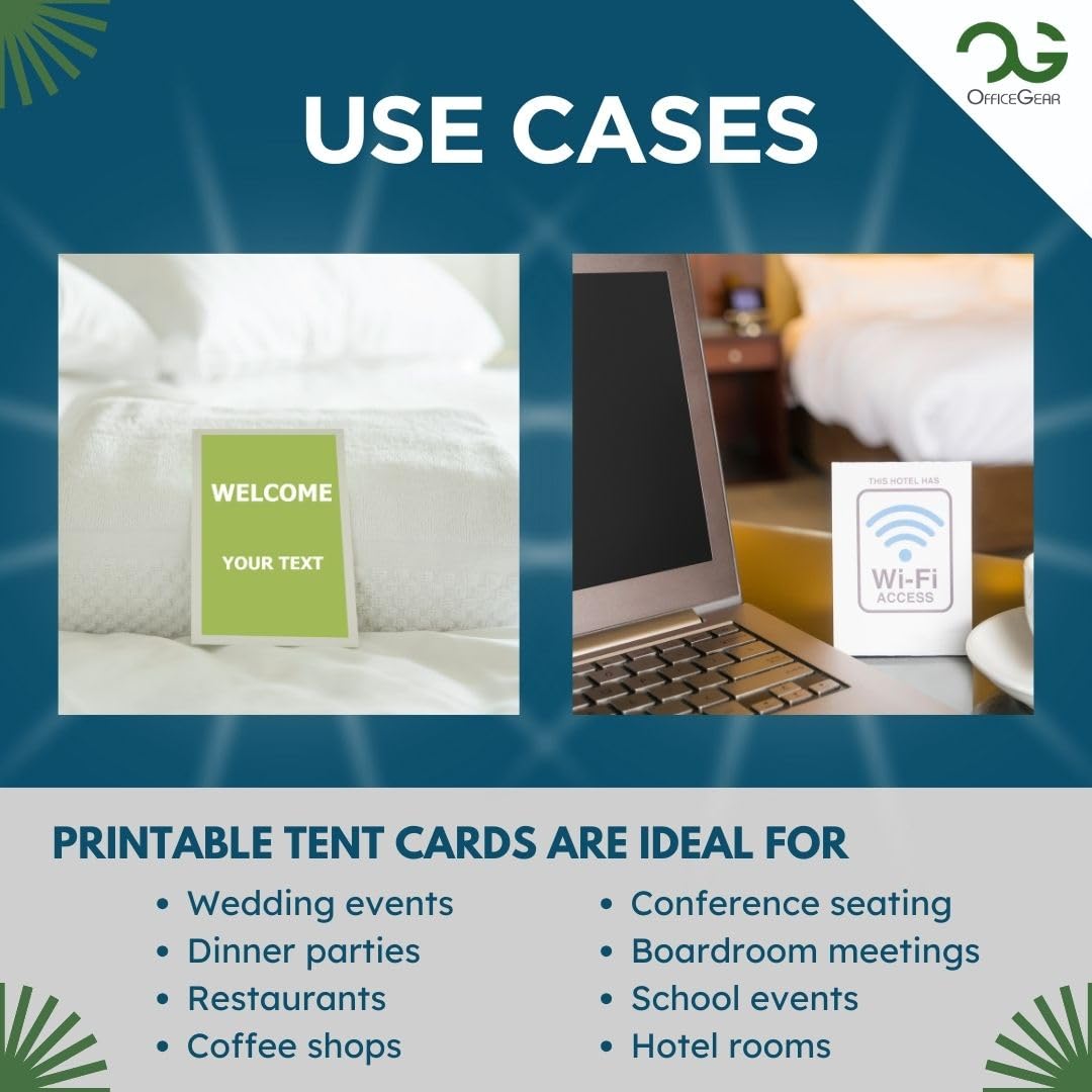 OfficeGear Extra Large Tent Cards A5 Size 1-up Table Place Cards – 25 Pack of 250gsm Perforated Scored Printable Folding Name Cards for Hotels Restaurants Conference Events – 148.5mm x 210mm When Folded