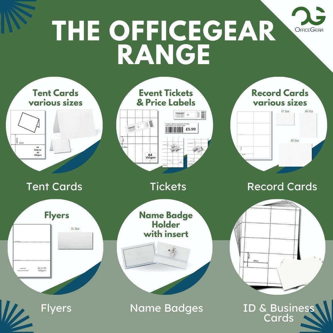 OfficeGear Extra Large Tent Cards A5 Size 1-up Table Place Cards – 25 Pack of 250gsm Perforated Scored Printable Folding Name Cards for Hotels Restaurants Conference Events – 148.5mm x 210mm When Folded
