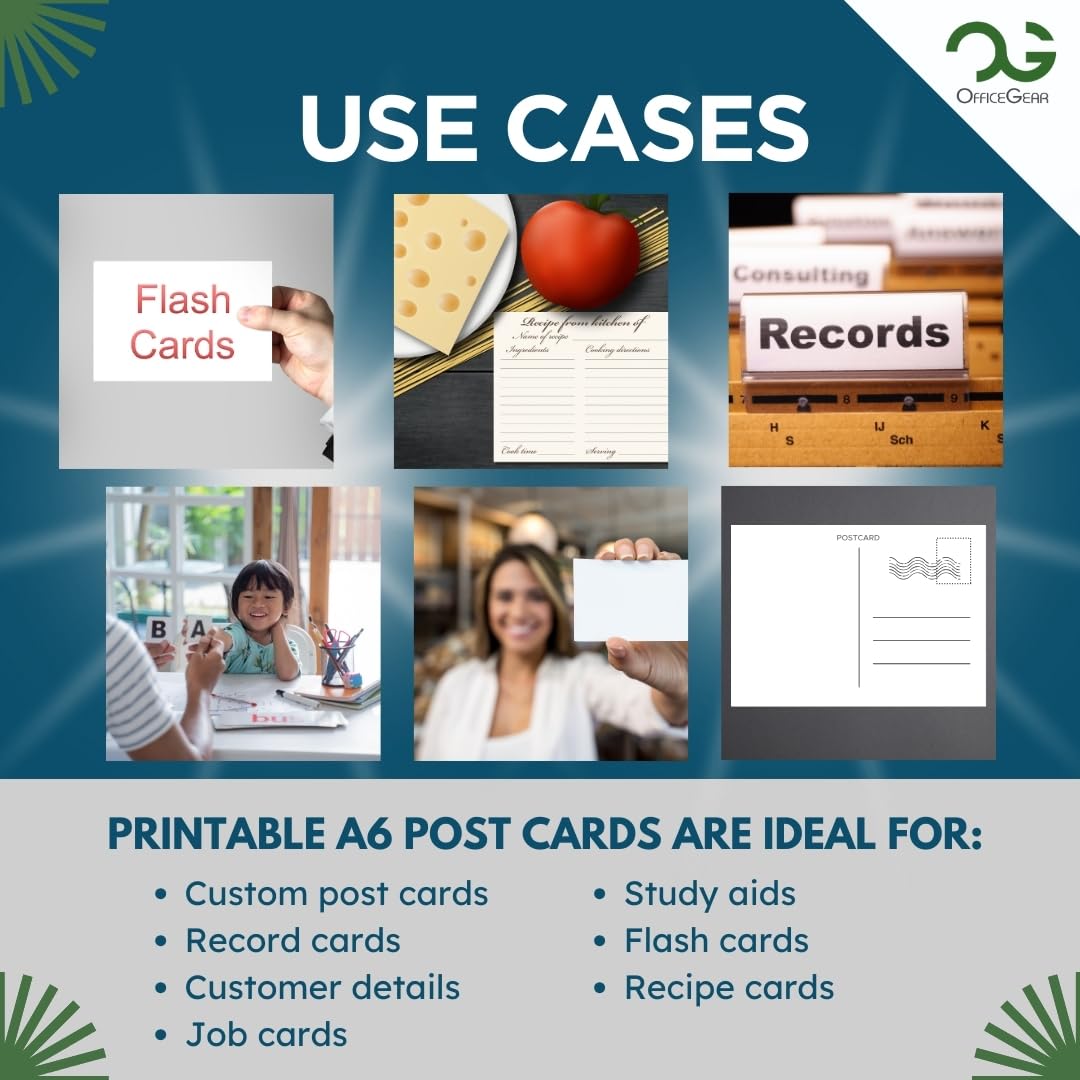 OfficeGear A6 Cards 4-Up 150gsm: Perforated Printable Cards - 30 Sheets / 120 Cards with Free Template