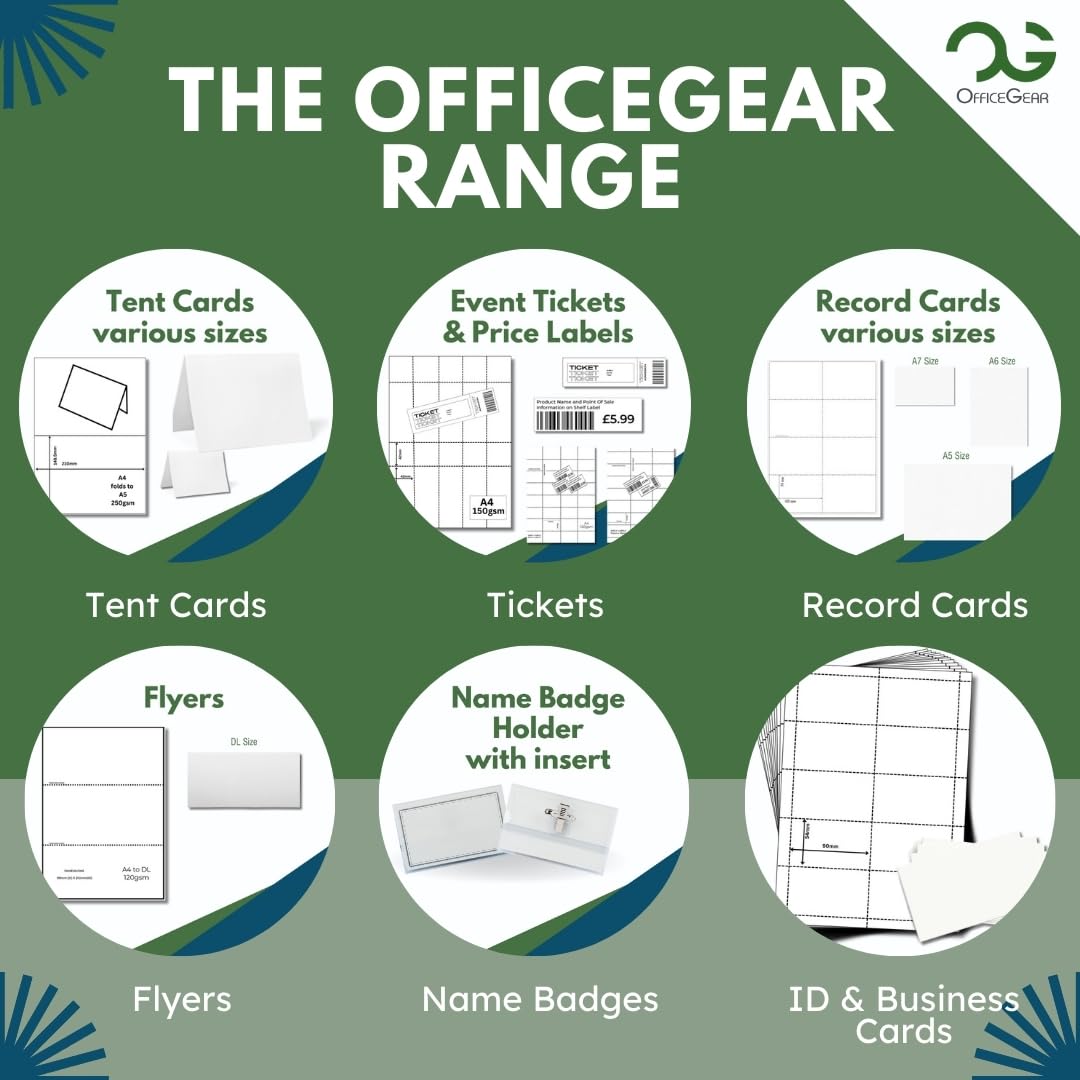 OfficeGear Tent Cards 4-up (55 Sheets - 220 Cards) 52 x 148mm - Perforated Printable Folding Table Name Place Cards 170 GSM for Conferences, Exhibitions, Weddings - incl downloadable Design Template