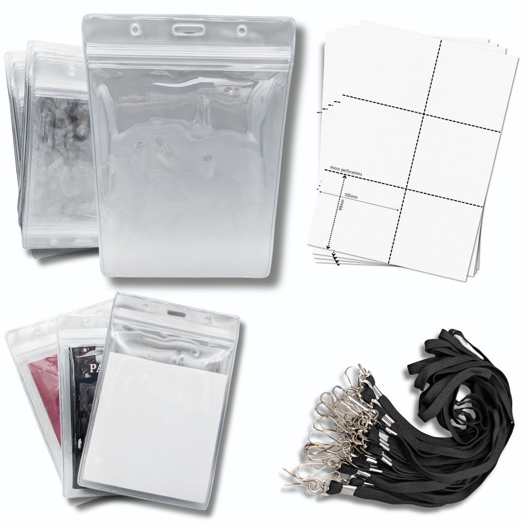 OfficeGear Event Badge Holder [50 Pack] Vertical Hanging Size A6 (4x6 Inch 105x150mm) Plus Printable Inserts - Open Top Vertical Holder For ID Cards, Passports, Delegate, Exhibitor, Visitor Badge - View #3