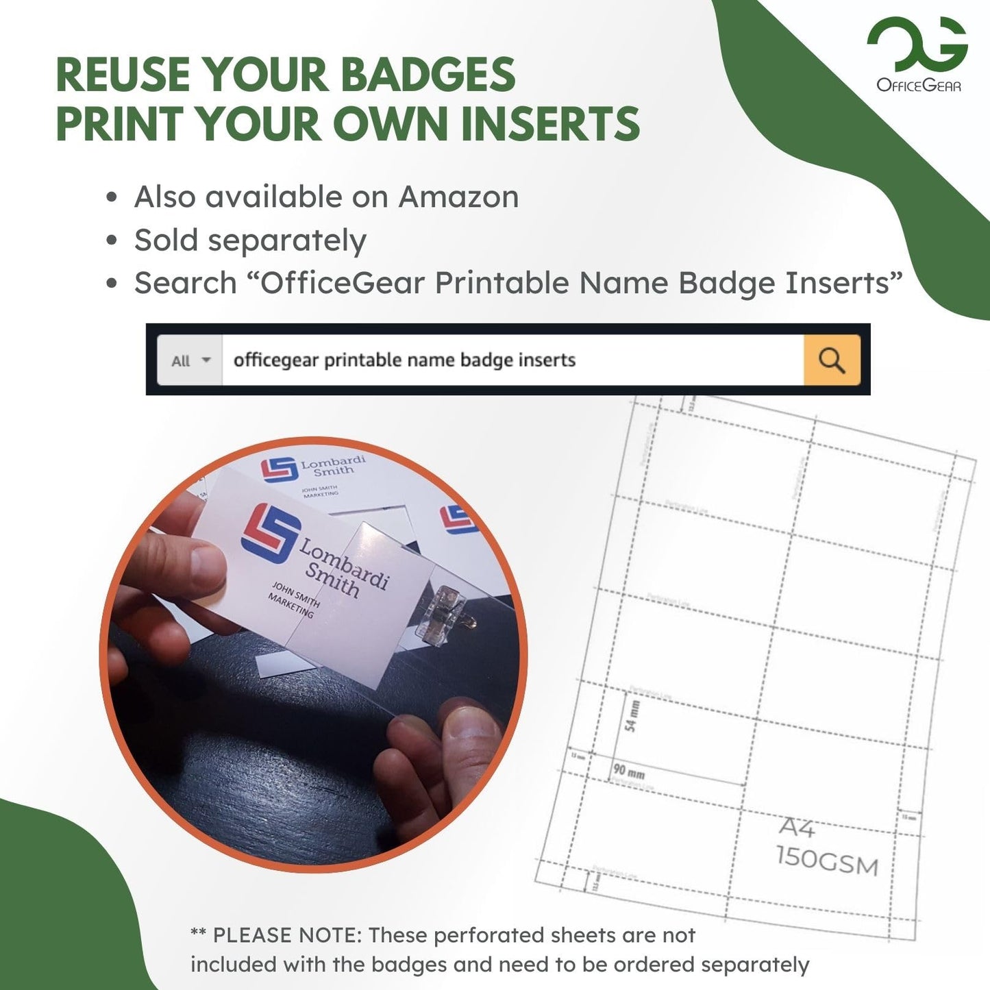 OfficeGear Name Badges (50 Pack) Name Badge Holders with Clip and Pin Includes Insert Reusable ID Tags for Conference Corporate Event Networking School Meeting – 90mm x 54mm Lombardi Smith