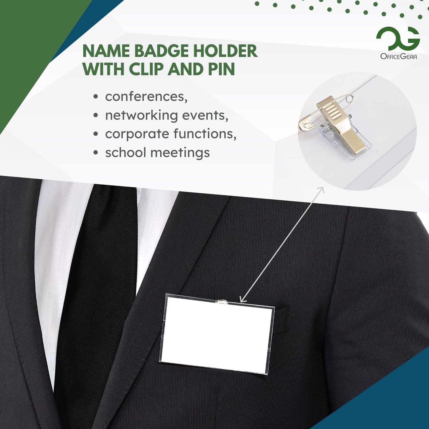 OfficeGear Name Badges: 110 Premium Vinyl Badges with Clip & Pin