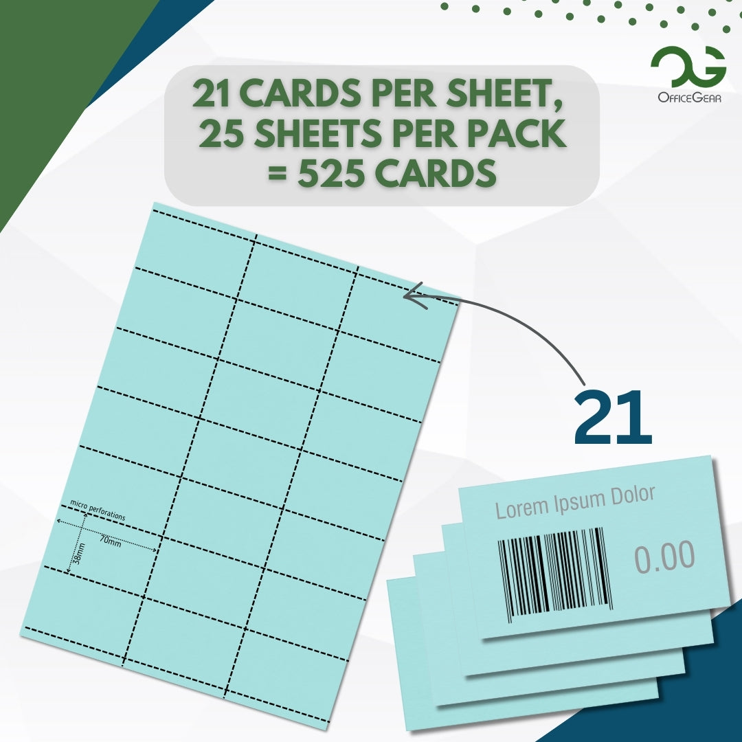 OfficeGear Shelf Labels 21-Up: Blue Perforated Printable Labels - 25 Sheets / 525 Labels with Free Template