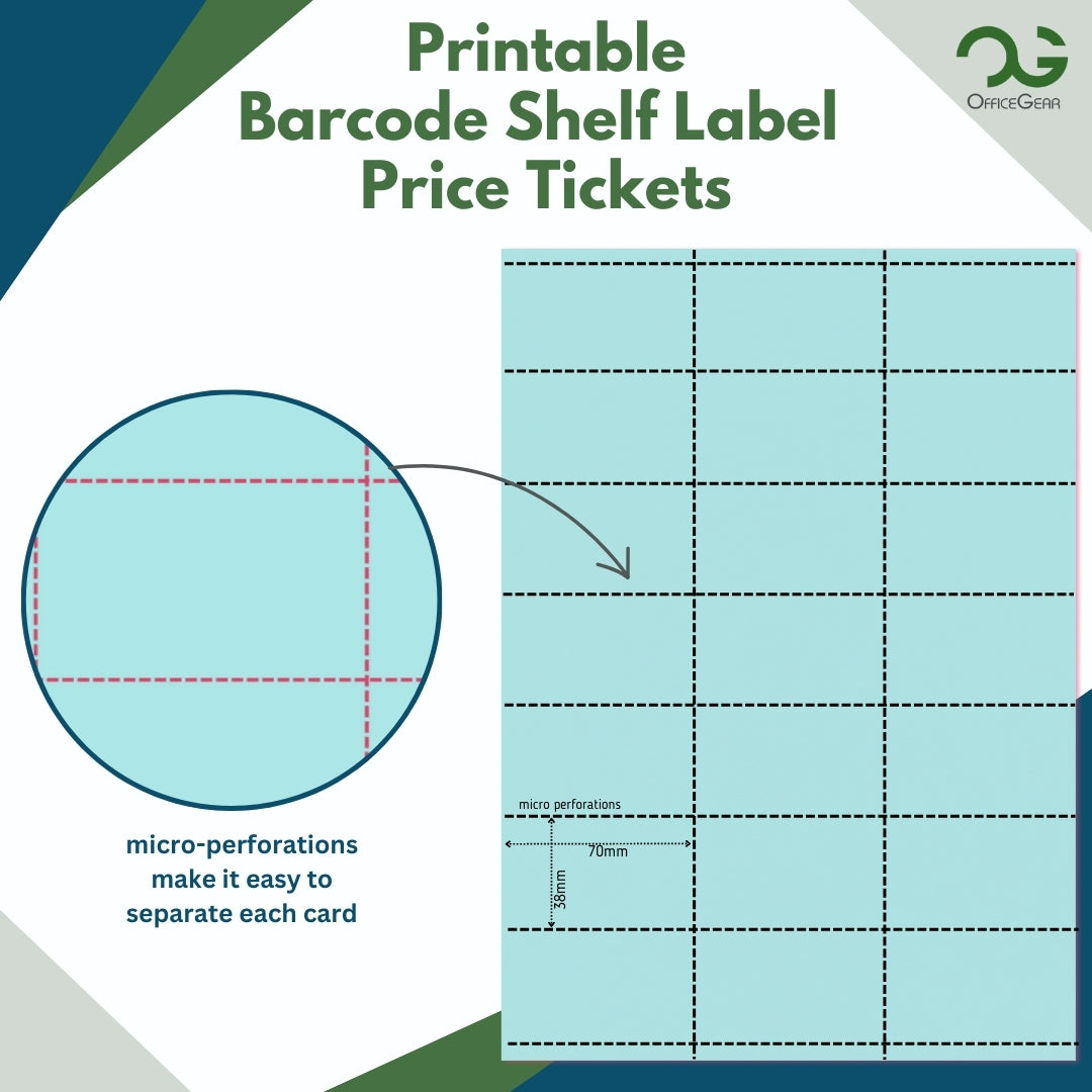OfficeGear Shelf Labels 21-Up: Blue Perforated Printable Labels - 25 Sheets / 525 Labels with Free Template