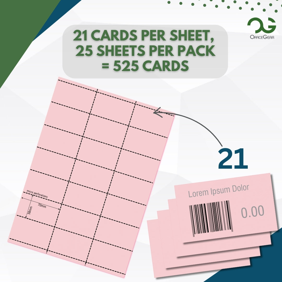 OfficeGear Shelf Labels 21-Up: Pink Perforated Printable Labels - 25 Sheets / 525 Labels with Free Template