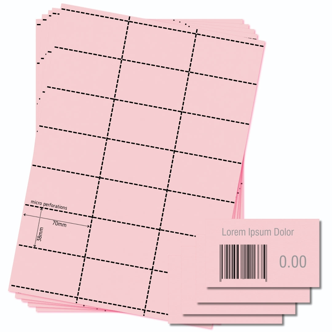 OfficeGear Shelf Labels 21-Up: Pink Perforated Printable Labels - 25 Sheets / 525 Labels with Free Template