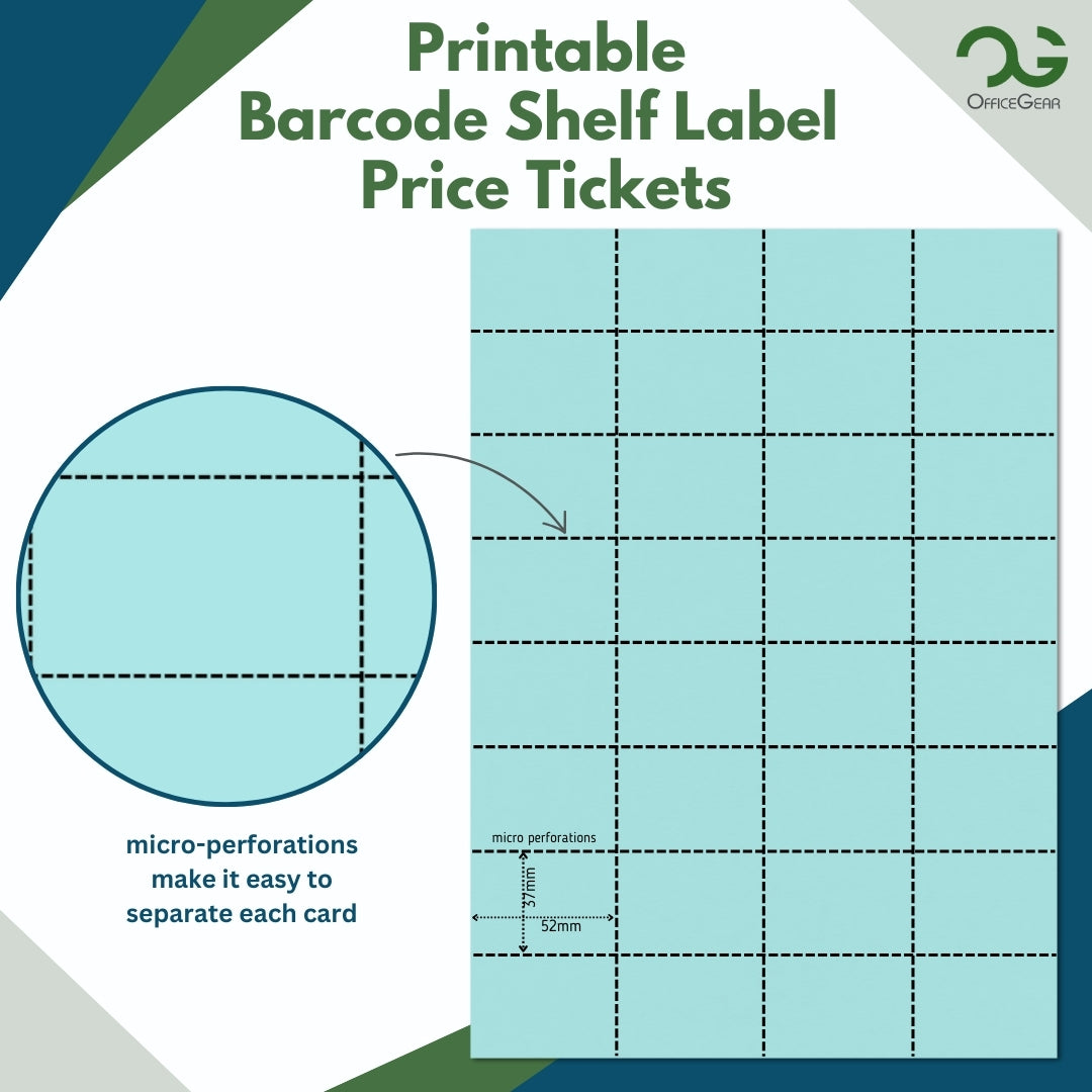 OfficeGear Blue Shelf Labels 32-Up: Perforated Printable Labels - 25 Sheets / 800 Labels with Free Template