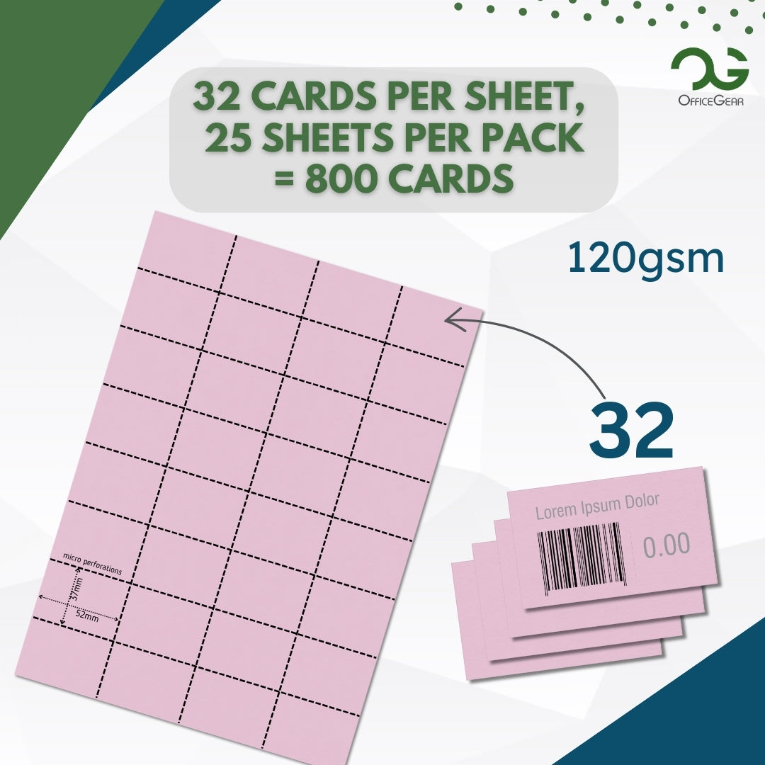 OfficeGear Pink Shelf Labels 32-Up: Perforated Printable Labels - 25 Sheets / 800 Labels with Free Template