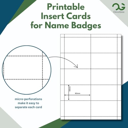 OfficeGear Perforated Printable Name Badge Insert Cards 10-up [BULK PACKS] Business Card ID Badges Refills 90x54mm - White A4 Printable Card 150 GSM - Free Template