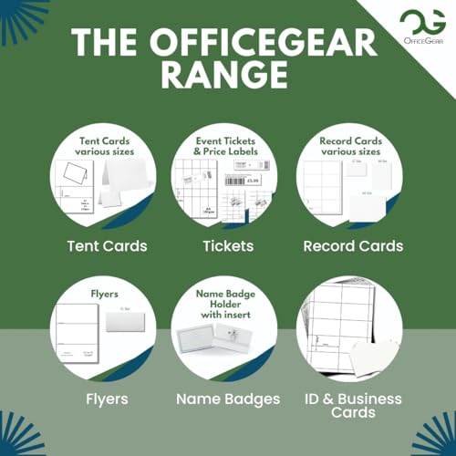 OfficeGear Perforated Printable Name Badge Insert Cards 10-up [BULK PACKS] Business Card ID Badges Refills 90x54mm - White A4 Printable Card 150 GSM - Free Template