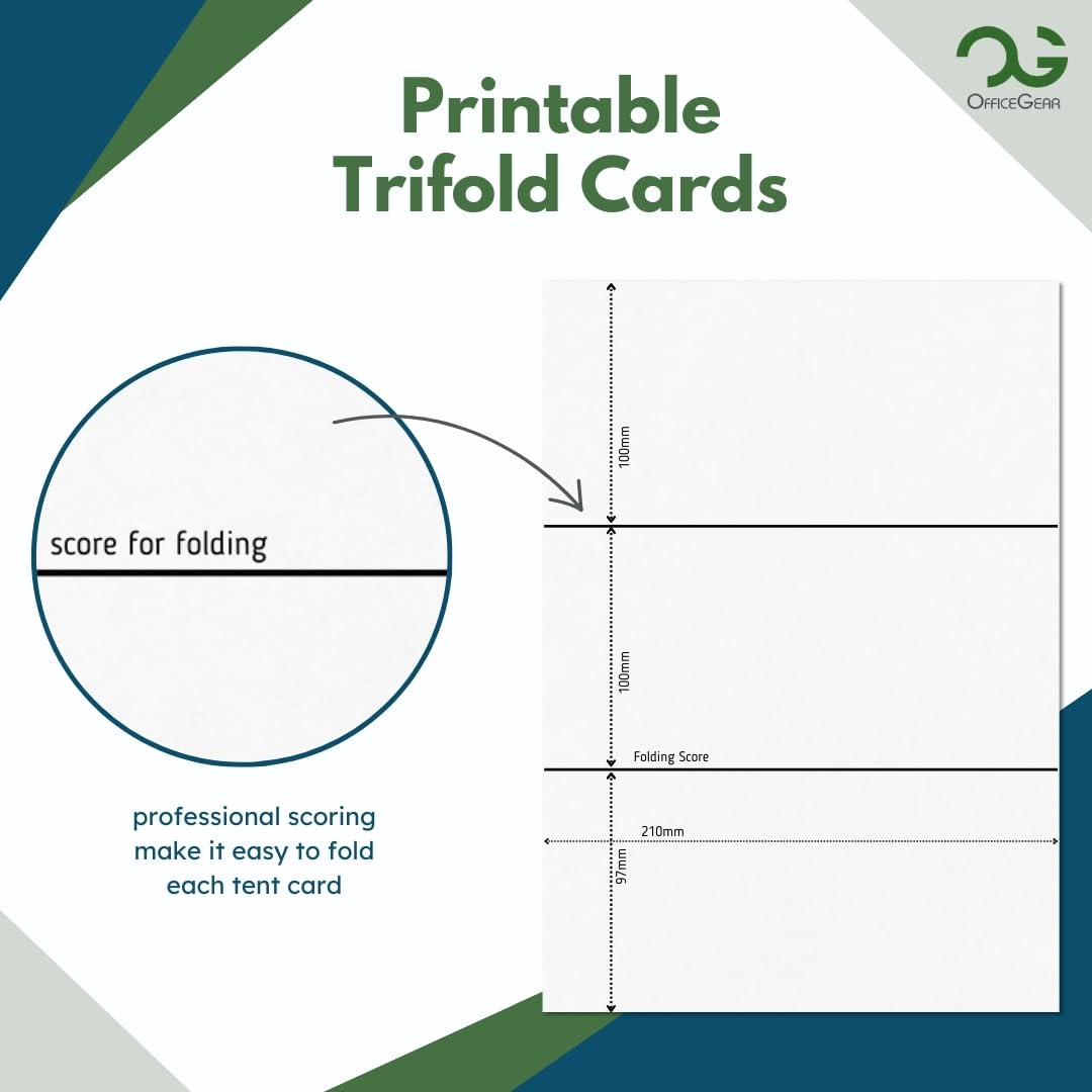 OfficeGear ZFold Trifold Menu Flyer Cards 1-up [25 Sheets - 25 Cards] Perforated Printable A4 150gsm 3-Part Folding Cards for Restaurant Menus, Brochures incl Downloadable Design Template