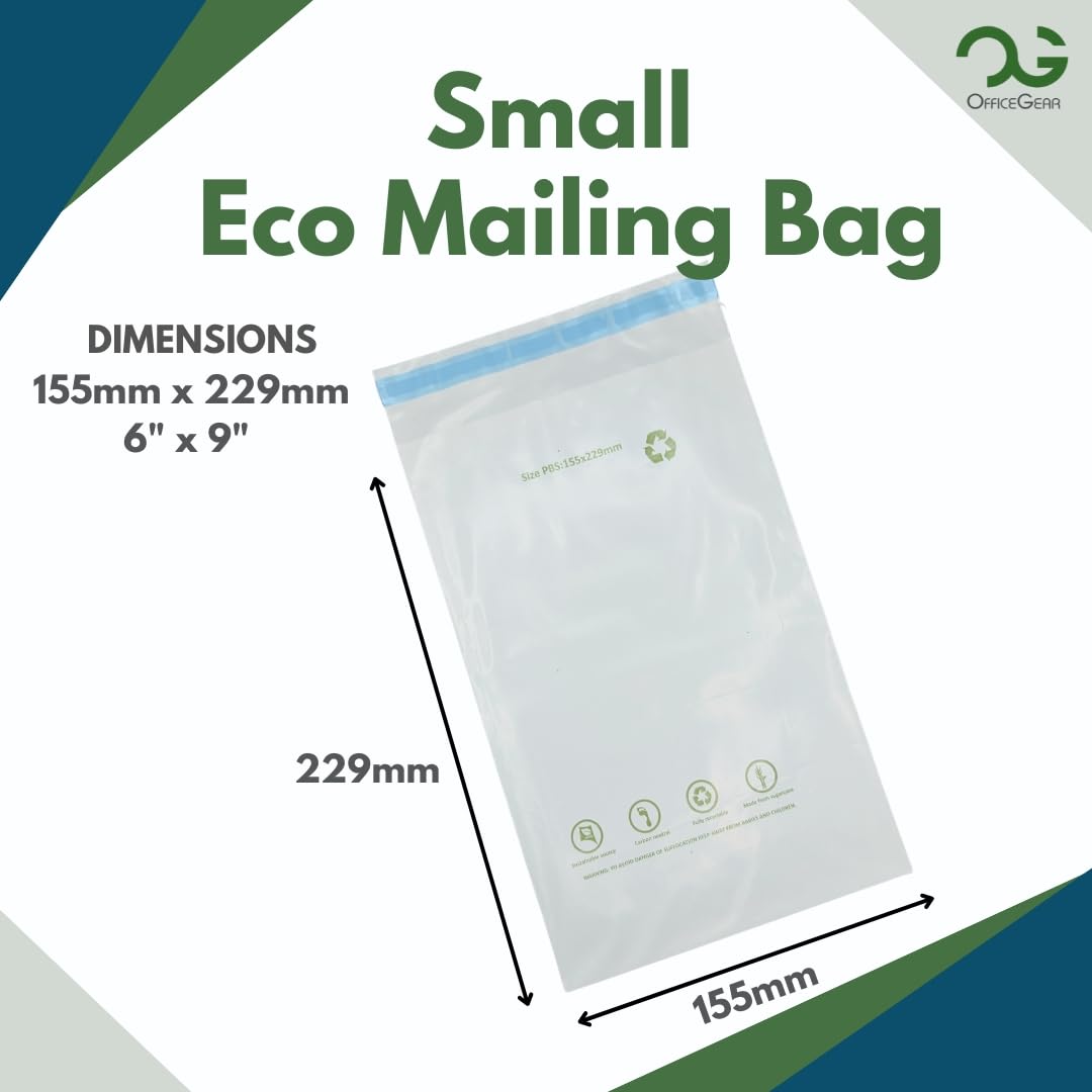 OfficeGear Eco Mailing Bag Small [100 Pack - 155x229mm / 6x9] - Durable Tough White 50 Micron Sustainable Environmentally Friendly Sugar Cane Packaging Fully Recyclable