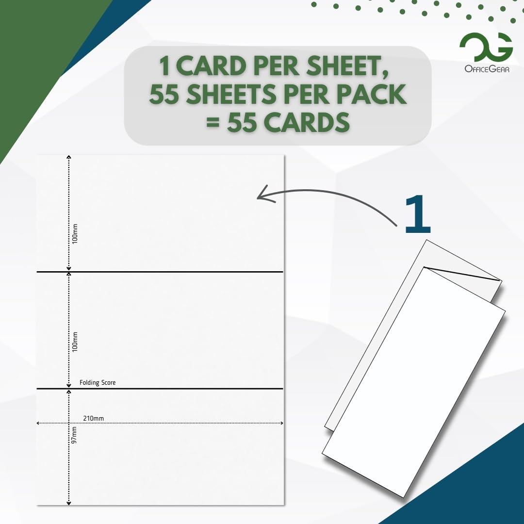 OfficeGear ZFold Trifold Menu Flyer Cards 1-up [55 Sheets - 55 Cards] Perforated Printable A4 150gsm 3-Part Folding Cards for Restaurant Menus, Brochures incl Downloadable Design Template