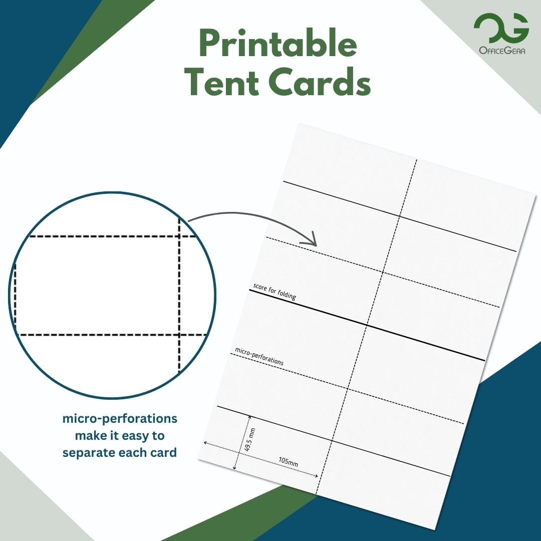 OfficeGear Tent Cards 6-Up: Perforated Printable Tent Cards – 55 Sheets / 330 Cards with Free Template