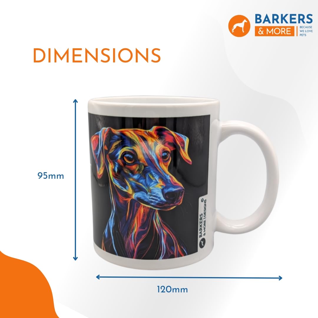 Barkers & More Whippet Lover Mug Neon Outline Unique Design - Gift Idea for Any Tea or Coffee Loving Whippet Dog Owner Suitable for Christmas, Birthday Mothers Fathers Day Thank You Gesture