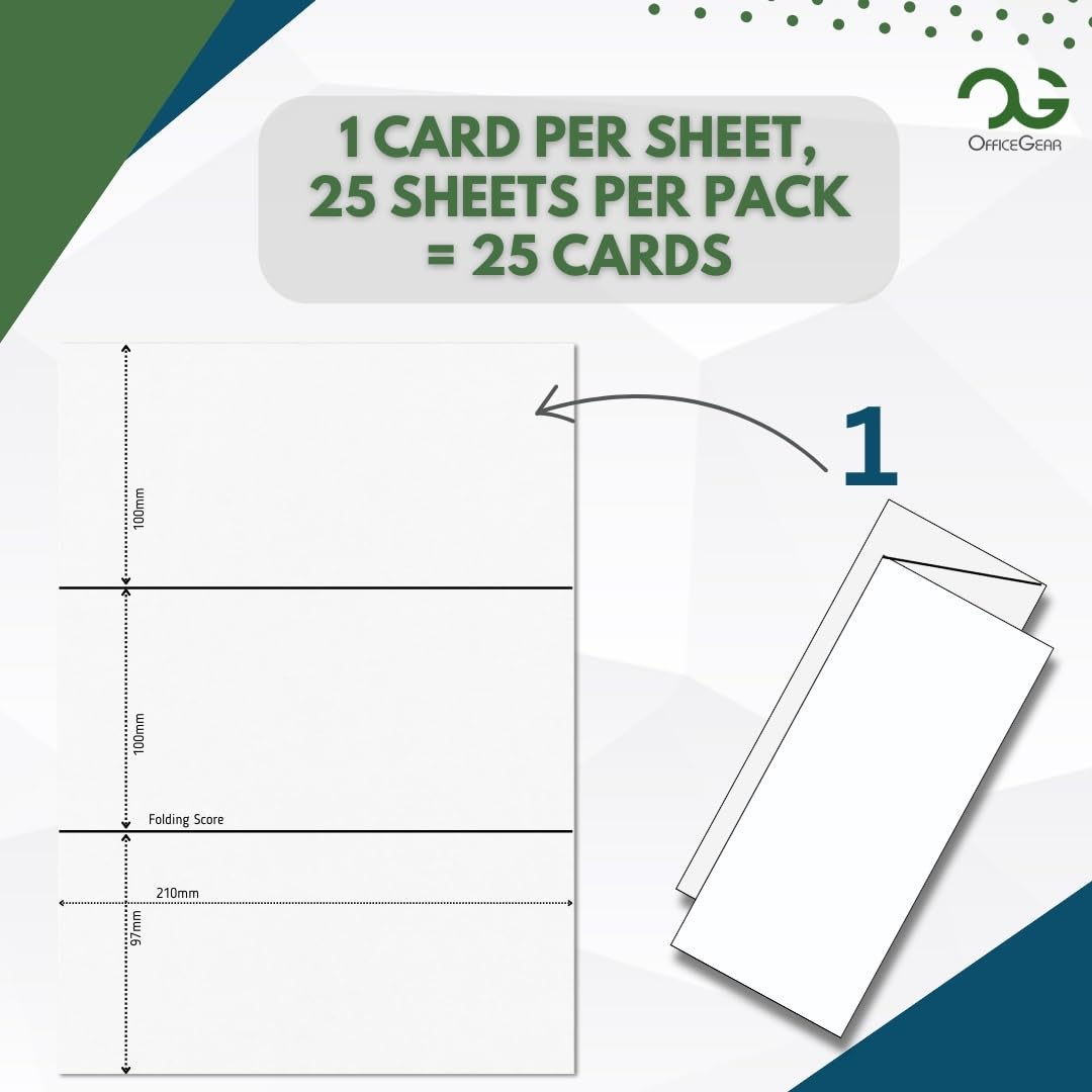 OfficeGear ZFold Trifold Menu Flyer Cards 1-up [25 Sheets - 25 Cards] Perforated Printable A4 150gsm 3-Part Folding Cards for Restaurant Menus, Brochures incl Downloadable Design Template