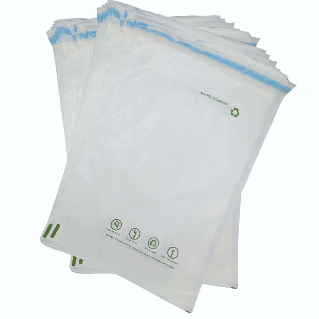 OfficeGear Eco Mailing Bag Medium [50 pack - 225x318mm / 8.5x12.5"] - Durable Tough White 50 Micron Sustainable Environmentally Friendly Sugar Cane Packaging Fully Recyclable