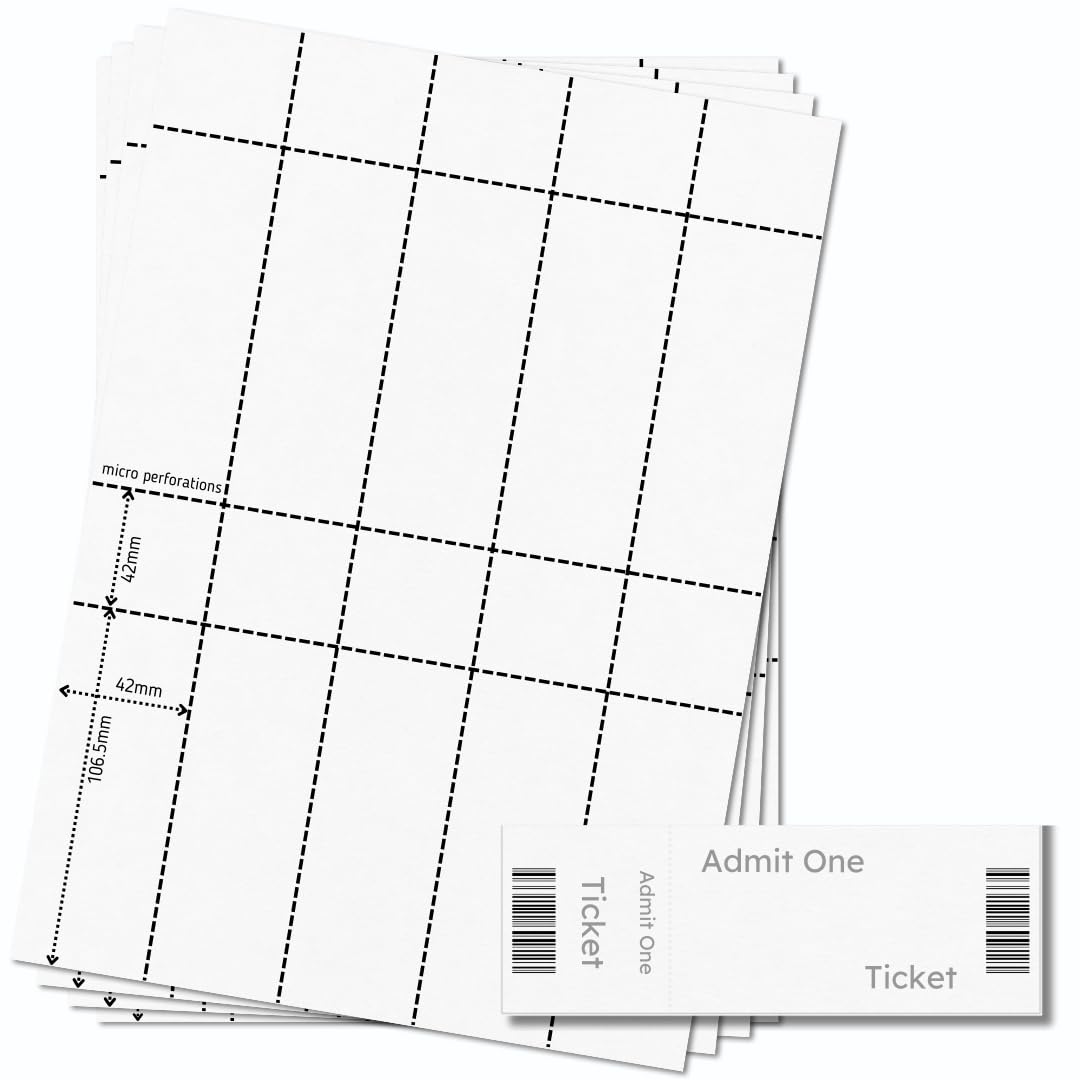 OfficeGear Event Tickets 10-Up: Perforated Printable Tickets and Stubs - 50 Sheets / 500 Tickets with Print Template