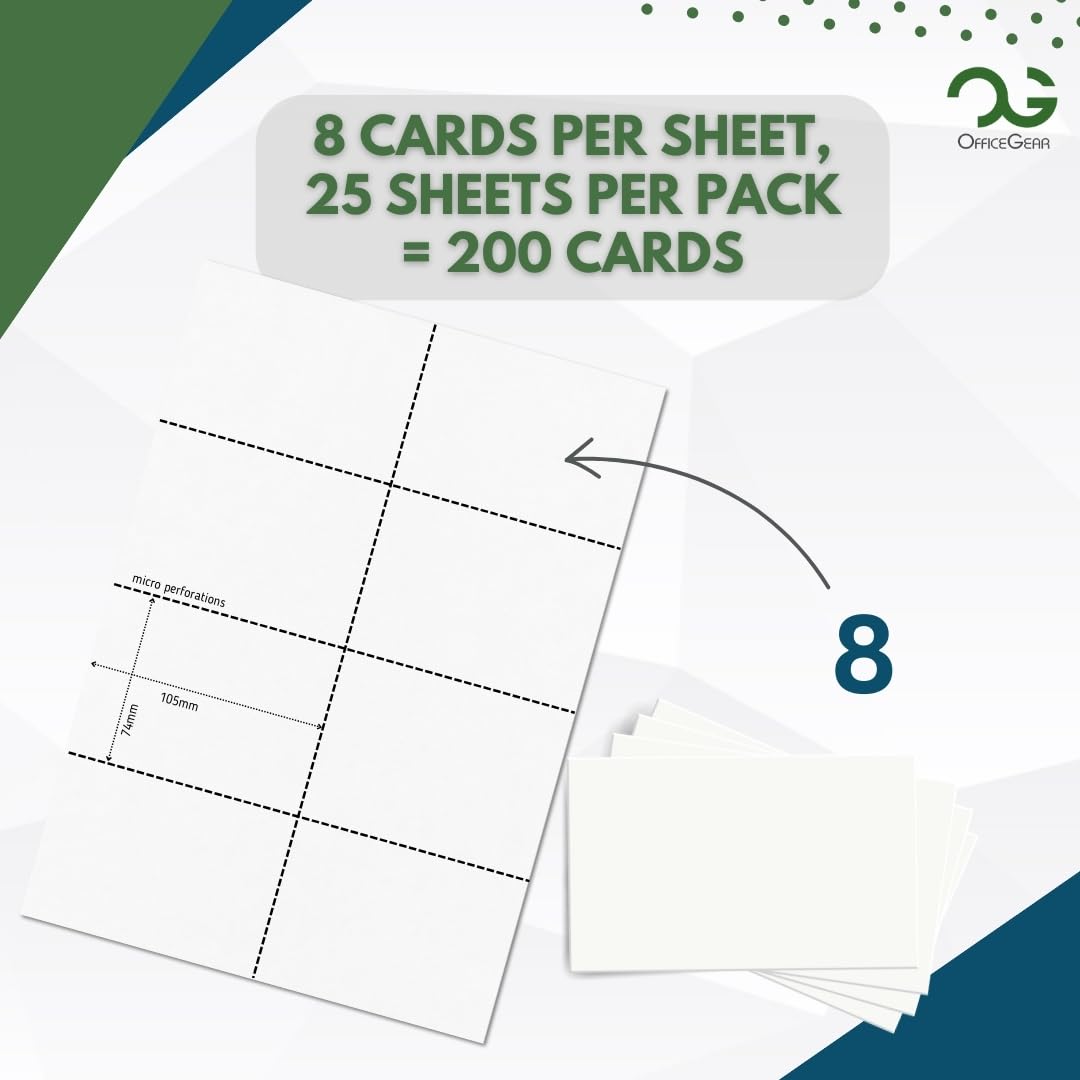 OfficeGear A7 Cards 8-Up: Perforated Printable Cards - 25 Sheets / 200  Cards with Free Template