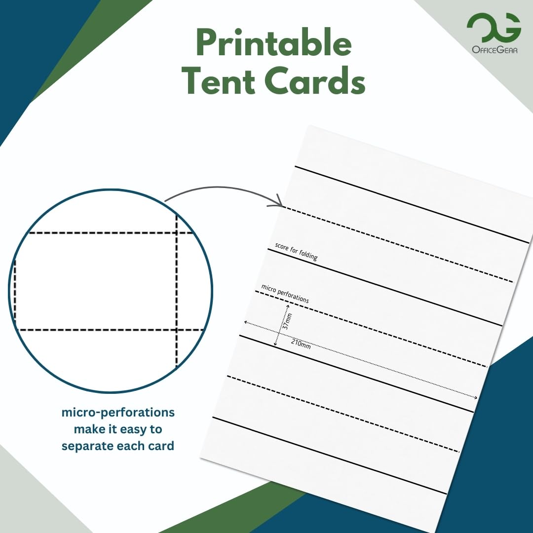 OfficeGear Tent Cards 4-Up: Perforated Printable Cards - 55 Sheets / 220 Cards with Free Template