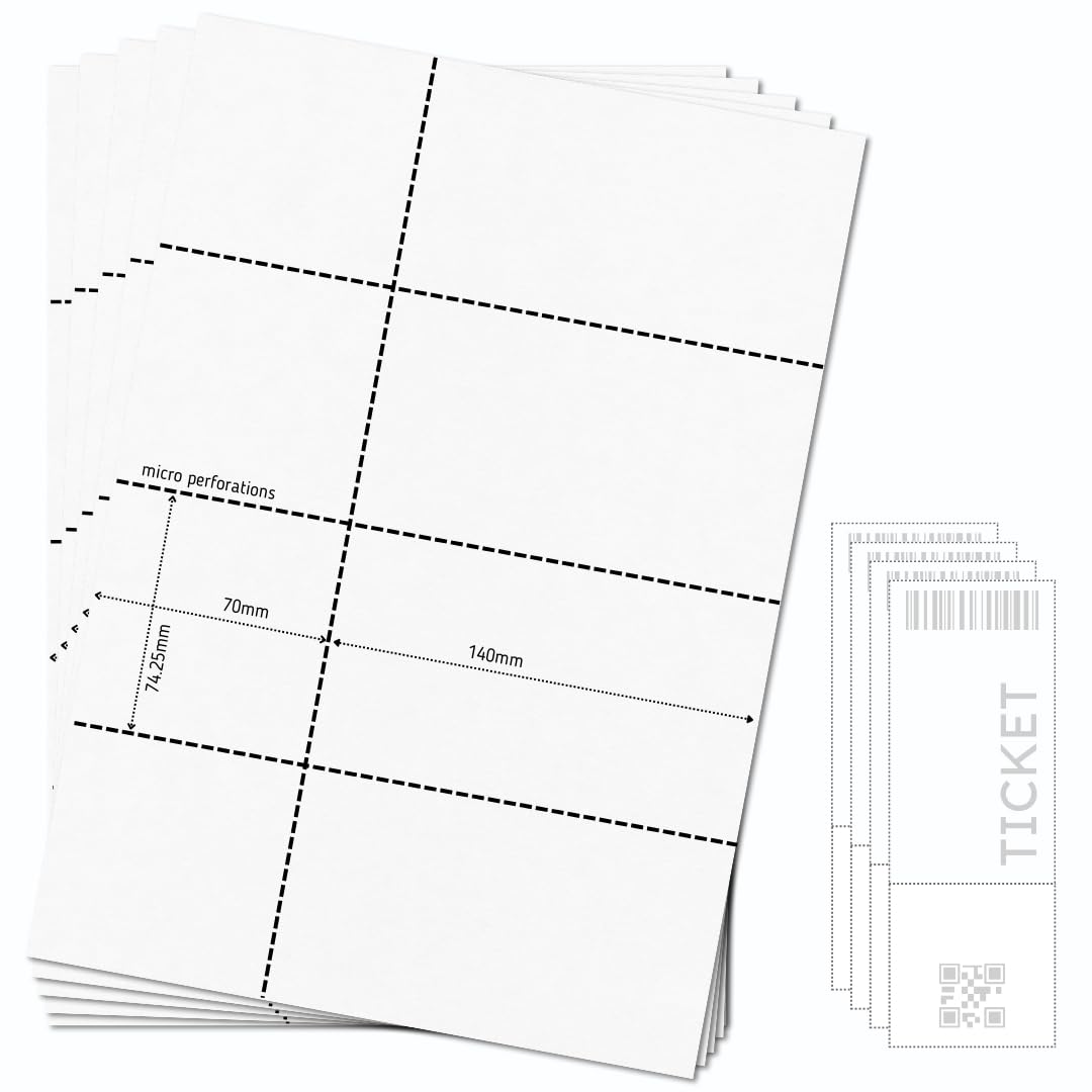 OfficeGear Event Tickets 4-up [25 Sheets 100 Tickets] 74mm x 210mm inc