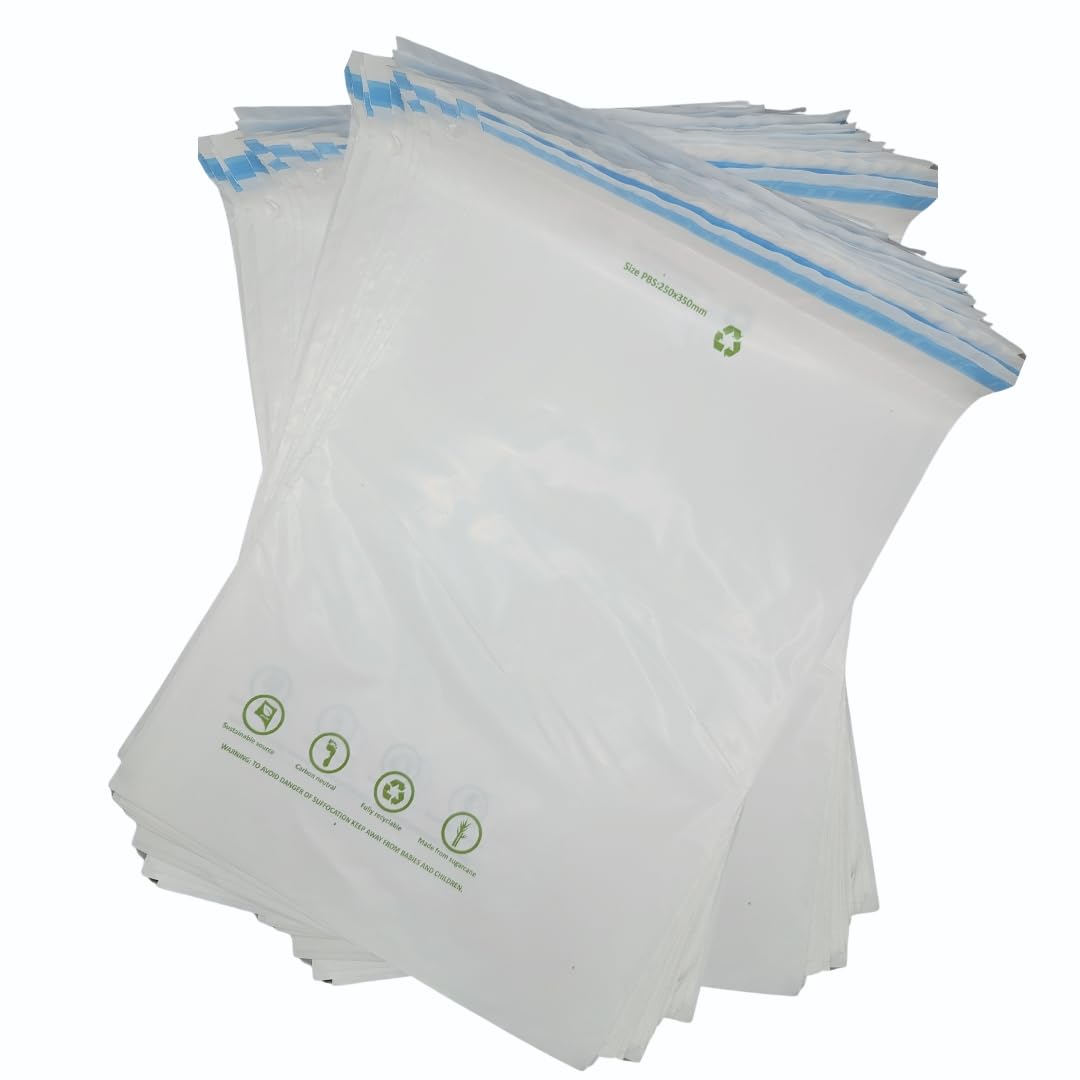 OfficeGear Eco Mailing Bag Large [50 Pack - 250x350mm / 9.5x13.5] - Durable Tough White 50 Micron Sustainable Environmentally Friendly Sugar Cane Packaging Fully Recyclable