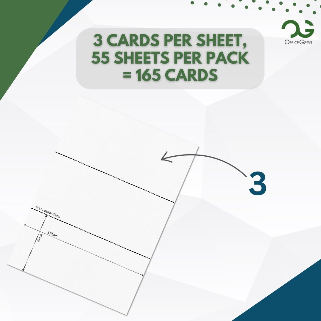 OfficeGear DL Cards 3-Up: Perforated Printable Cards - 55 Sheets / 165 Cards with Free Template