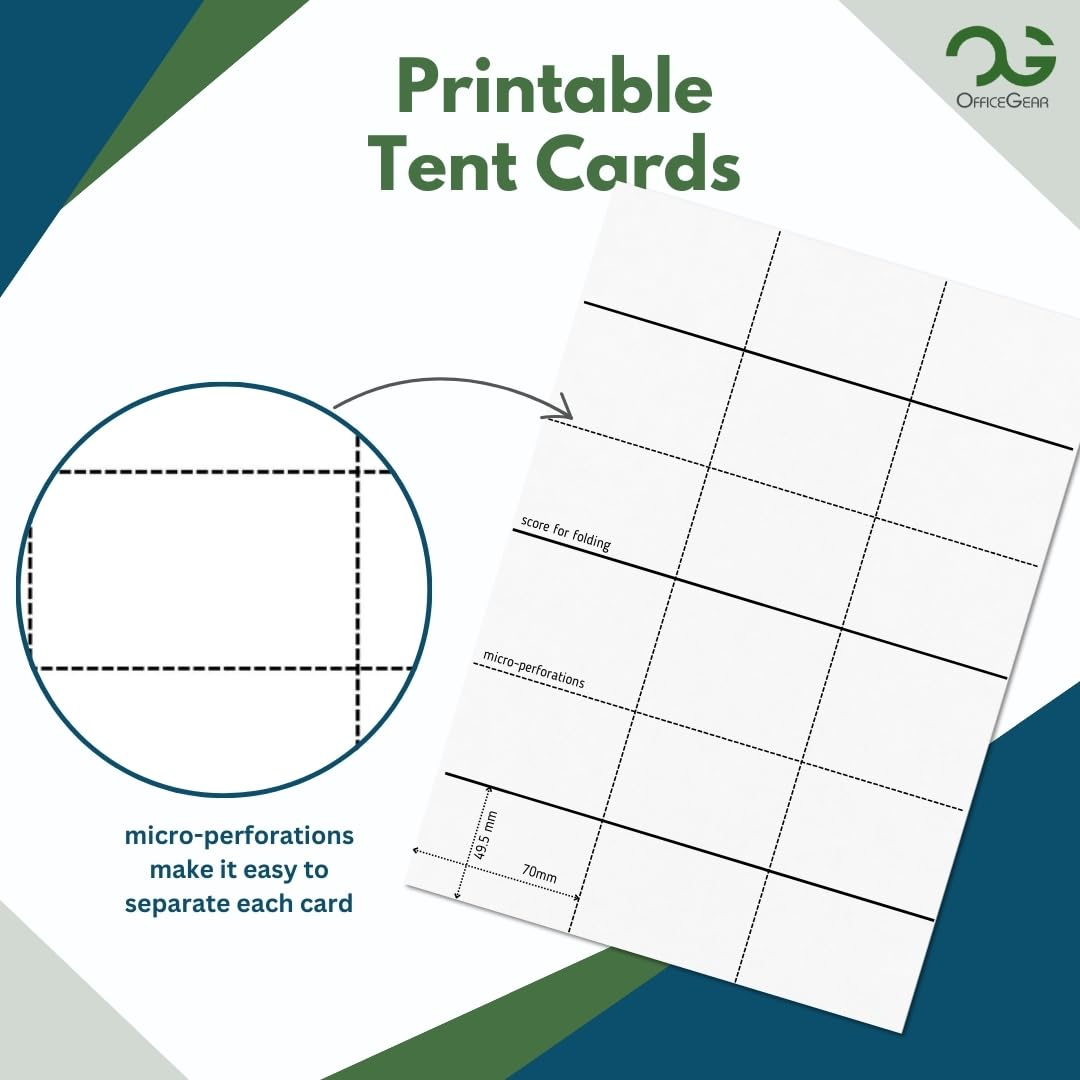 OfficeGear XS Tent Cards 9-Up: Perforated Printable Cards - 55 Sheets / 495 Cards with Free Template