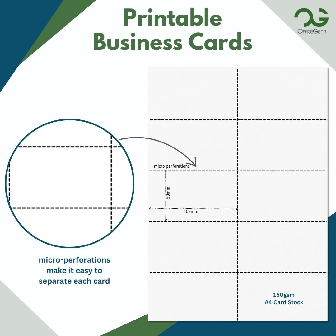 OfficeGear Business Cards 10-Up: Perforated Printable Cards - 55 Sheets / 550 Cards with Free Template