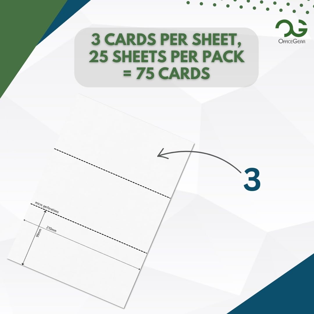 OfficeGear DL Cards 3-Up: Perforated Printable Cards - 25 Sheets / 75 Cards with Free Template