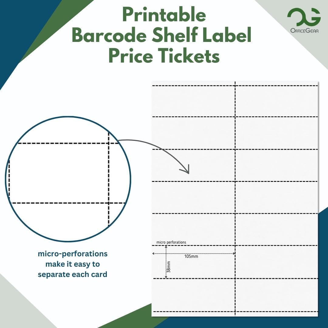 OfficeGear Shelf Labels 14-Up: Perforated Printable Labels - 25 Sheets / 350 Labels with Free Template