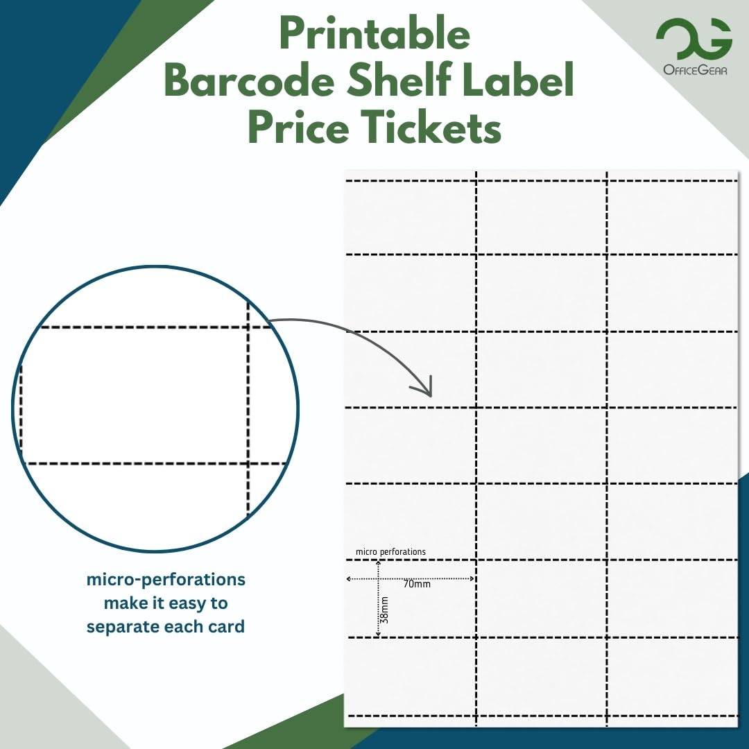 OfficeGear Shelf Labels 21-Up: Perforated Printable Labels - 25 Sheets / 525 Labels with Free Template