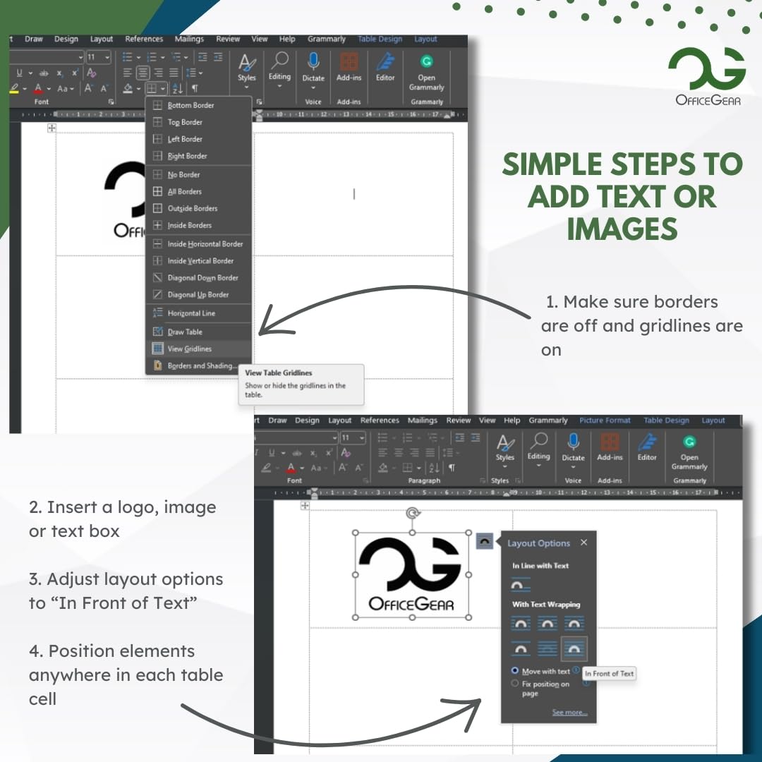 OfficeGear Tent Cards 4-Up: Perforated Printable Cards - 55 Sheets / 220 Cards with Free Template