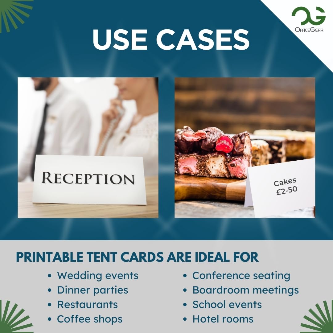 OfficeGear XS Tent Cards 9-Up: Perforated Printable Cards - 55 Sheets / 495 Cards with Free Template