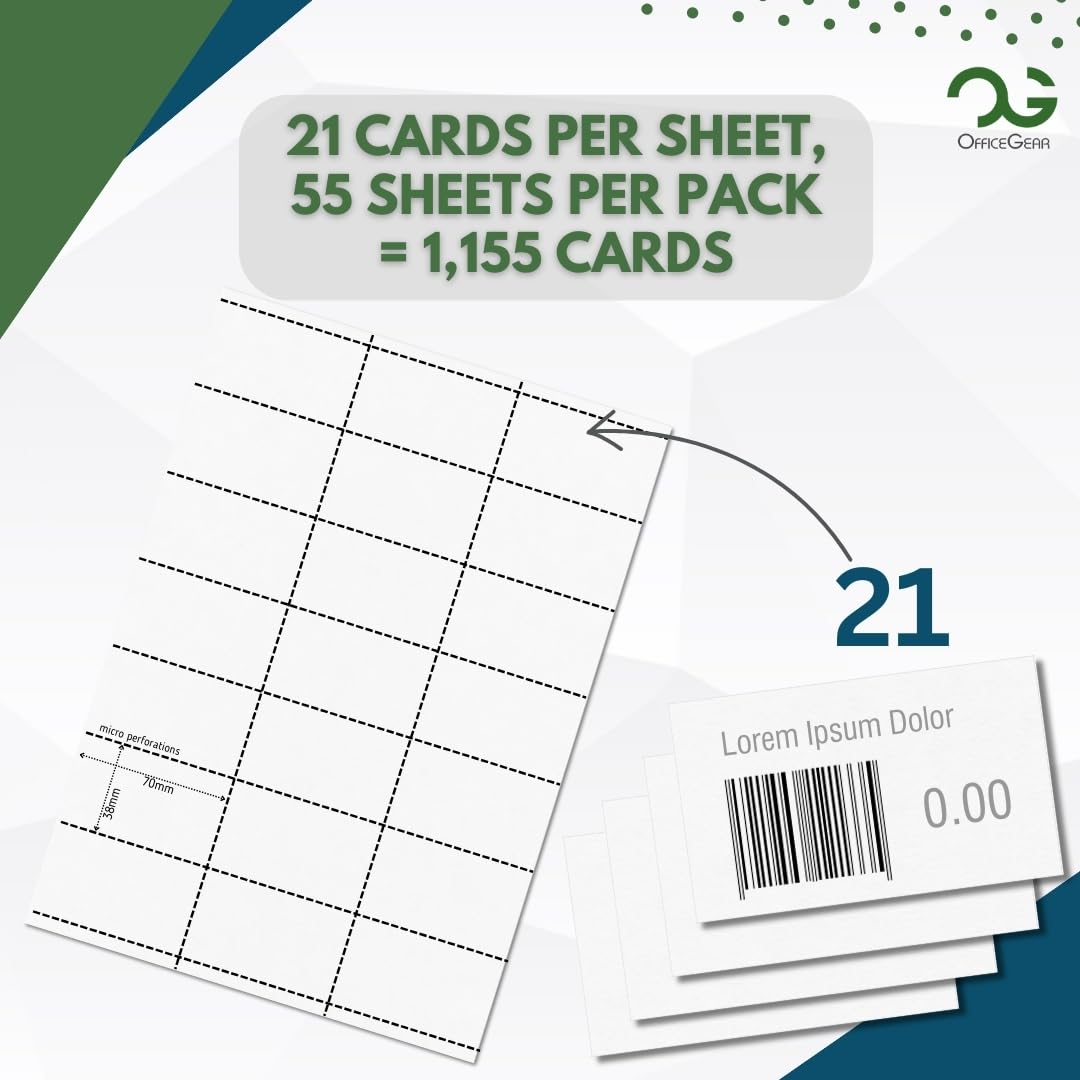 OfficeGear Shelf Labels 21-Up: Perforated Printable Labels - 55 Sheets / 1,155 Labels with Free Template