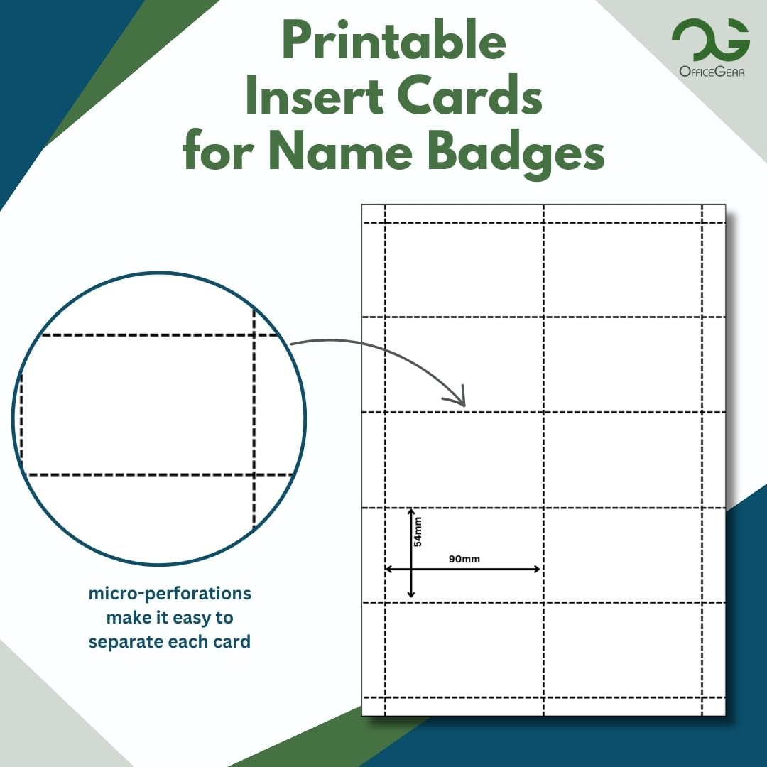 OfficeGear Name Badge Insert Cards 10-Up: Perforated Printable Cards - 25 Sheets / 250 Cards with Free Template