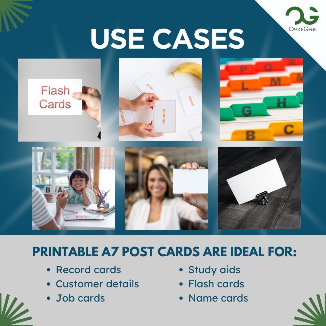 OfficeGear A7 Cards 8-Up: Perforated Printable Cards - 25 Sheets / 200  Cards with Free Template