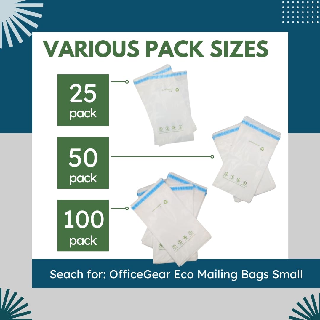 OfficeGear Eco Mailing Bag Small [100 Pack - 155x229mm / 6x9] - Durable Tough White 50 Micron Sustainable Environmentally Friendly Sugar Cane Packaging Fully Recyclable