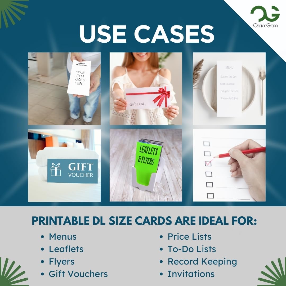 OfficeGear DL Cards 3-Up: Perforated Printable Cards - 55 Sheets / 165 Cards with Free Template